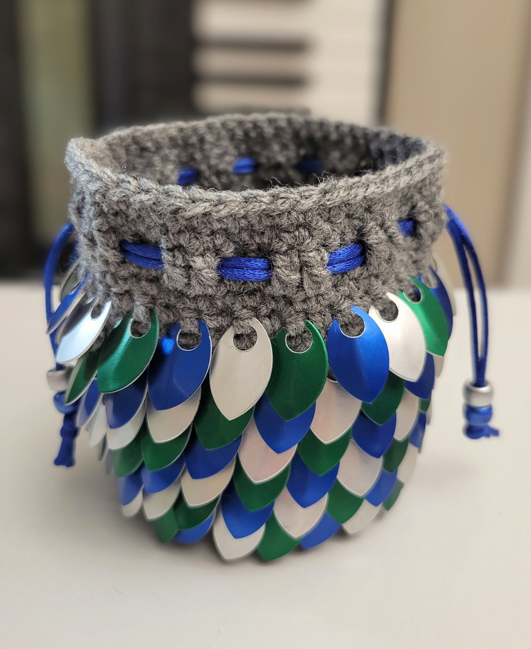 Dragon Scale Dice Bag - Blue, Green, and Silver Metallic Scales