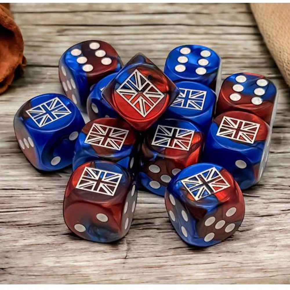 WW2 Dice United Kingdom Gemini Red/Blue/White 16mm d6 Dice Block