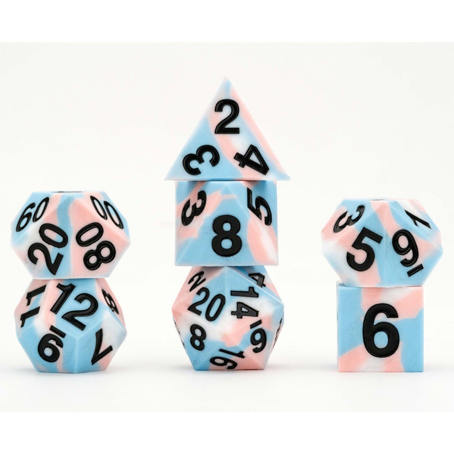 16mm Pride Sharp Edge Silicone Rubber Poly Dice Set Transgender