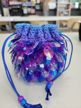 Load image into Gallery viewer, Dragon Scale Dice Bag - Purple, Blue, and Clear Plastic Scales
