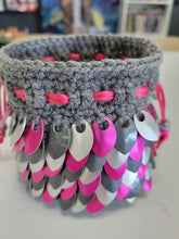 Load image into Gallery viewer, Dragon Scale Dice Bag - Pink, Silver, &amp; Graphite Metallic Scales
