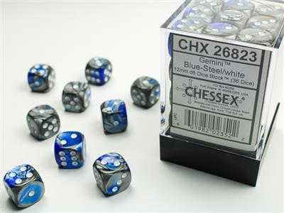 Gemini Blue-Steel/White d6 Dice Set (36d6)