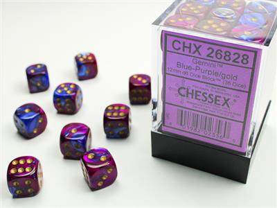 Gemini Blue-Purple/Gold d6 Dice Set (36d6)