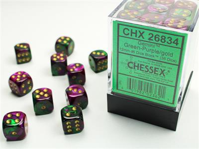 Gemini Green-Purple/Gold d6 Dice Set (36d6)