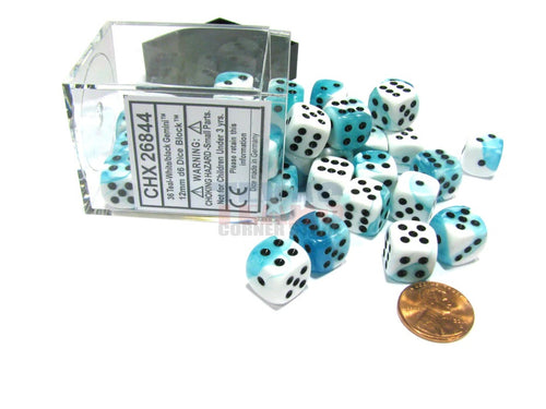 Gemini Teal-White/Black d6 Dice Set (36d6)