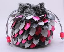 Load image into Gallery viewer, metallic dragon scale dice bag with a drawstring closure
